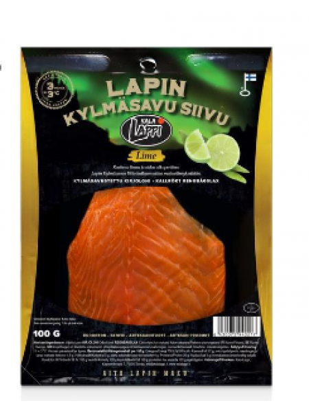 Нарезка филе радужного лосося холодного копчения с лаймом Tuore Lapin Kylmäsavu kirjolohifileesiivu lime 100г