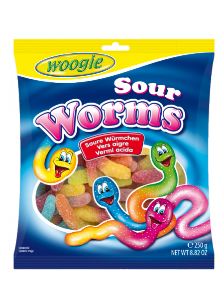 Жевательные конфеты Woogie Sour Worms 250г веселые змейки